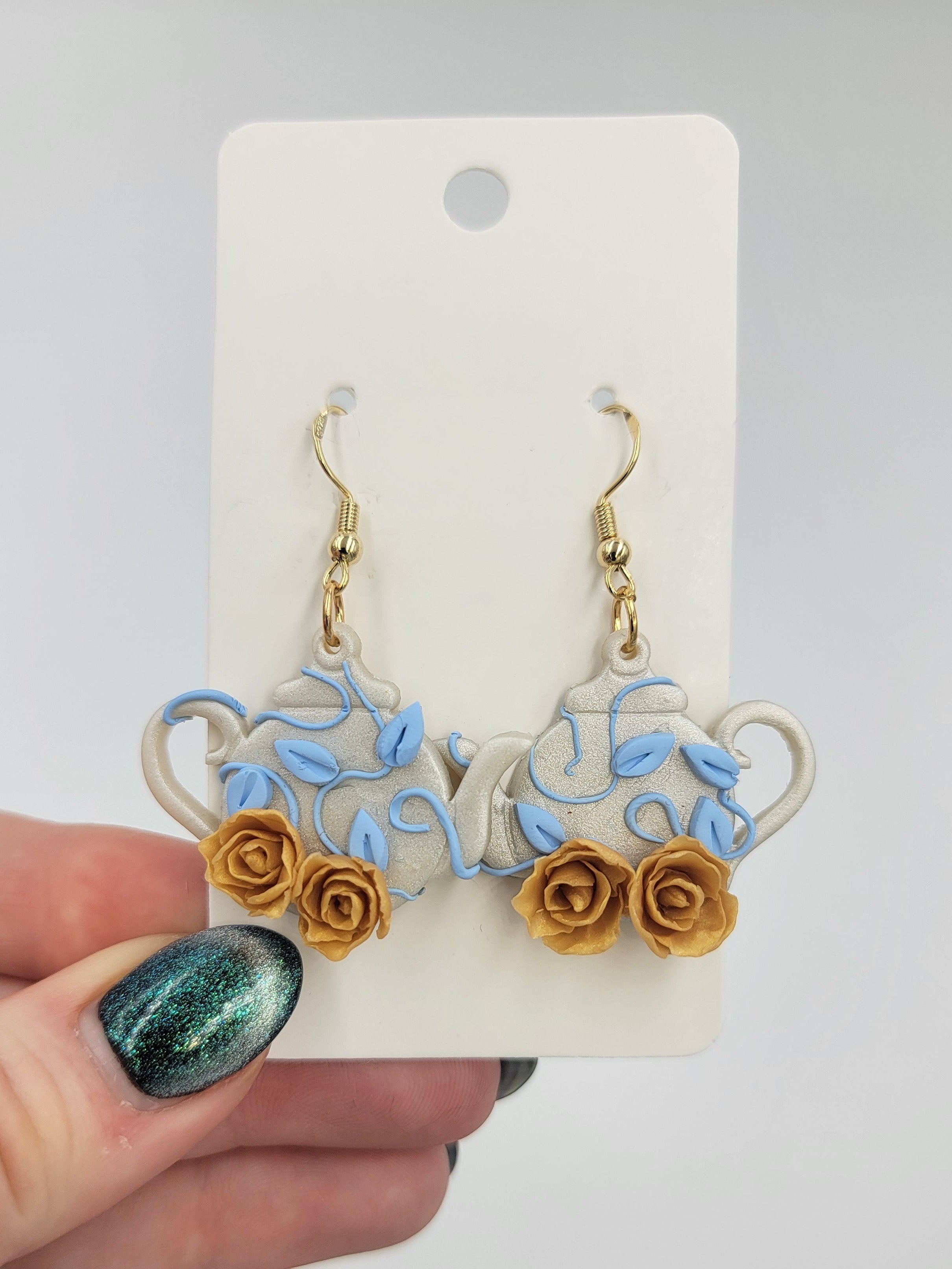 Pearl & Gold Floral Teapot Earrings