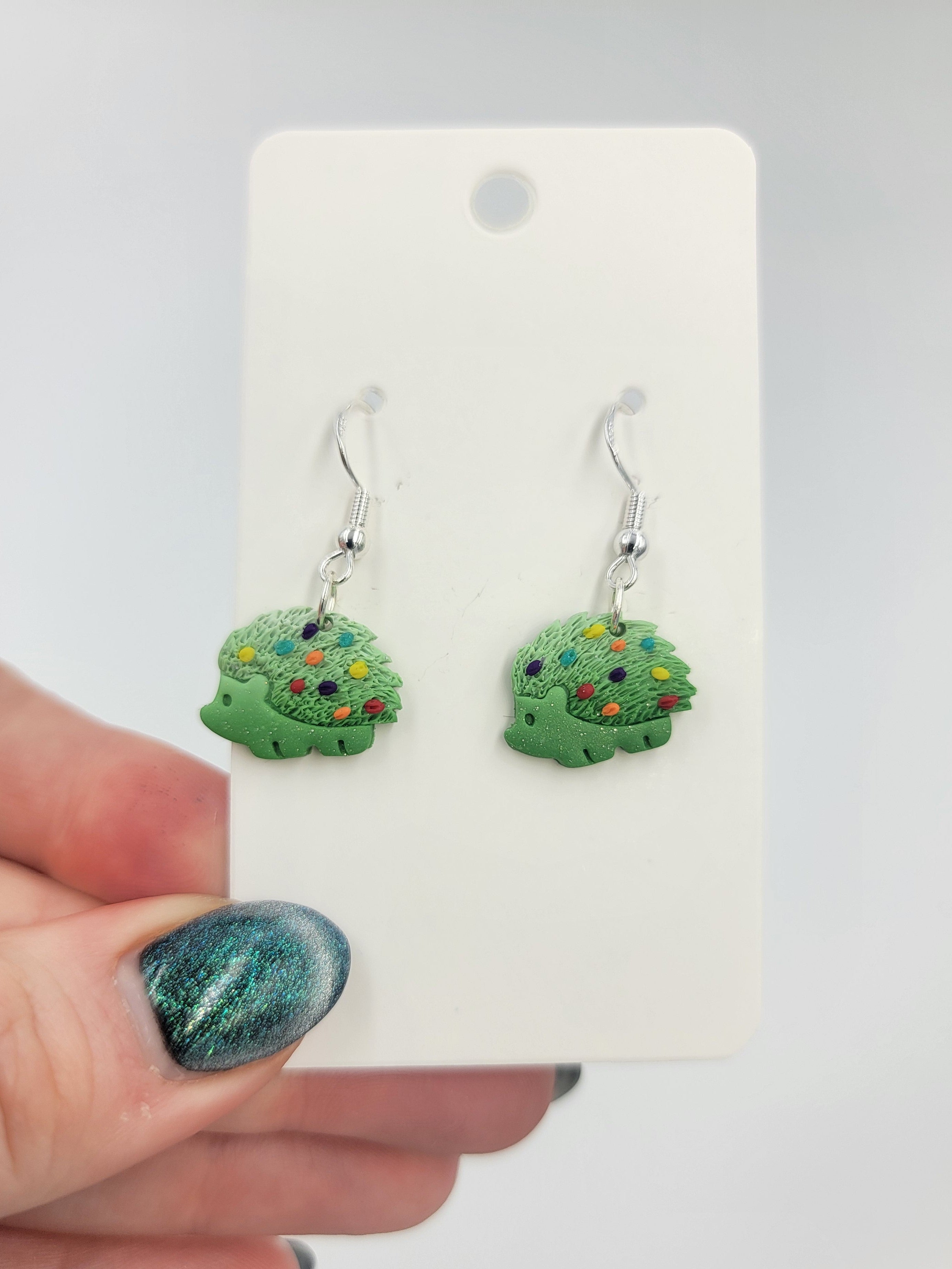Christmas Hedgehog Earrings - Christmas Light Earrings