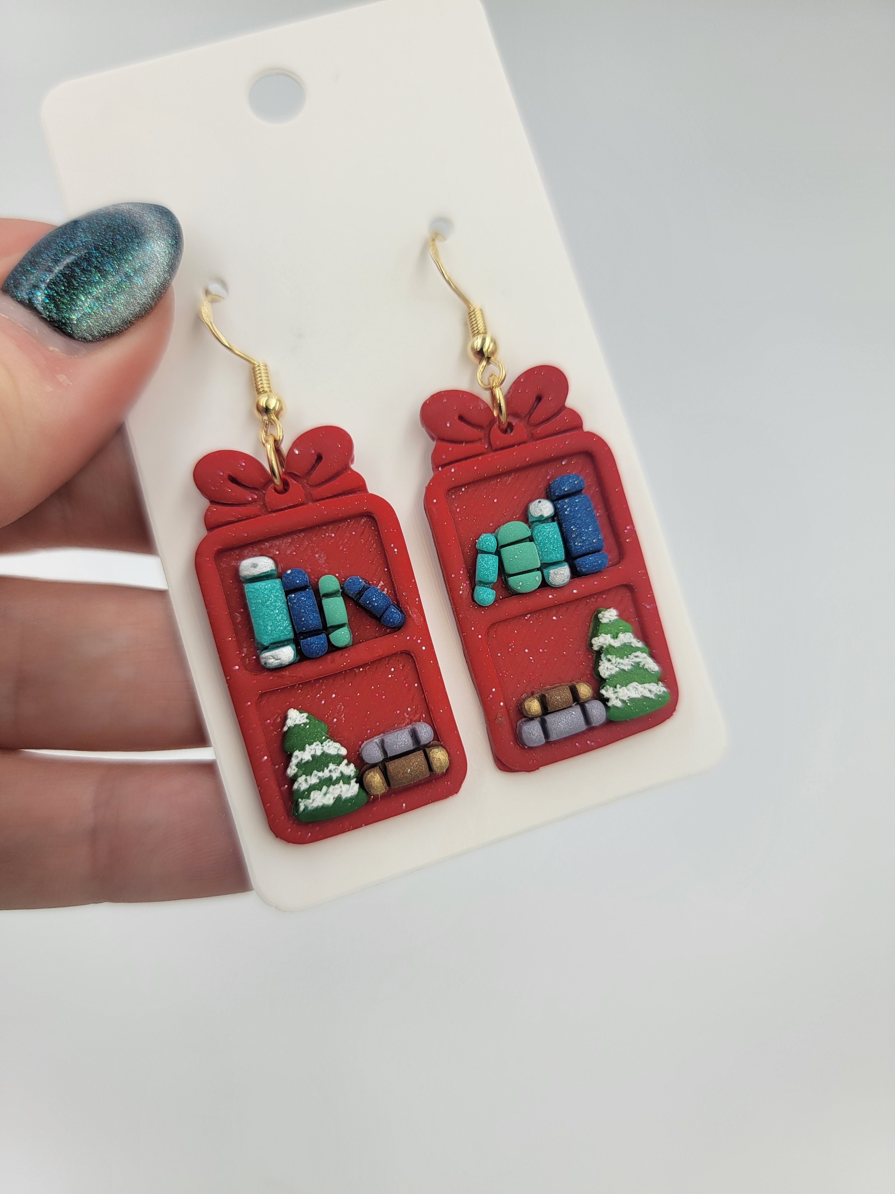 Red Present Bookshelf - Tall Christmas Bookshelf