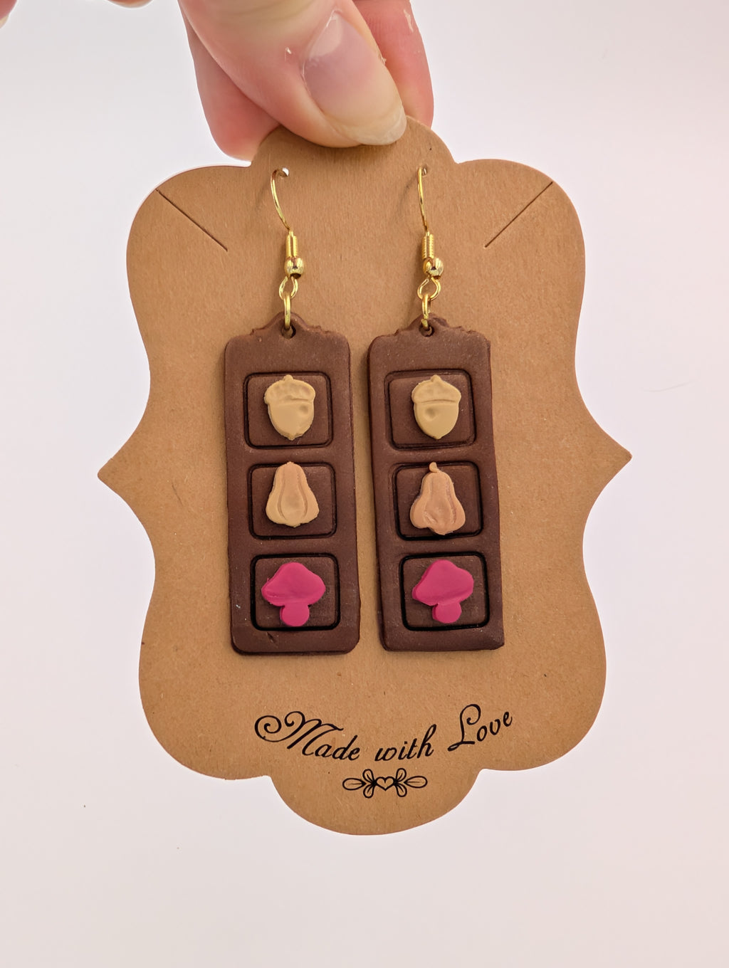 Fall Acorn Long Bookshelf Drop Earrings