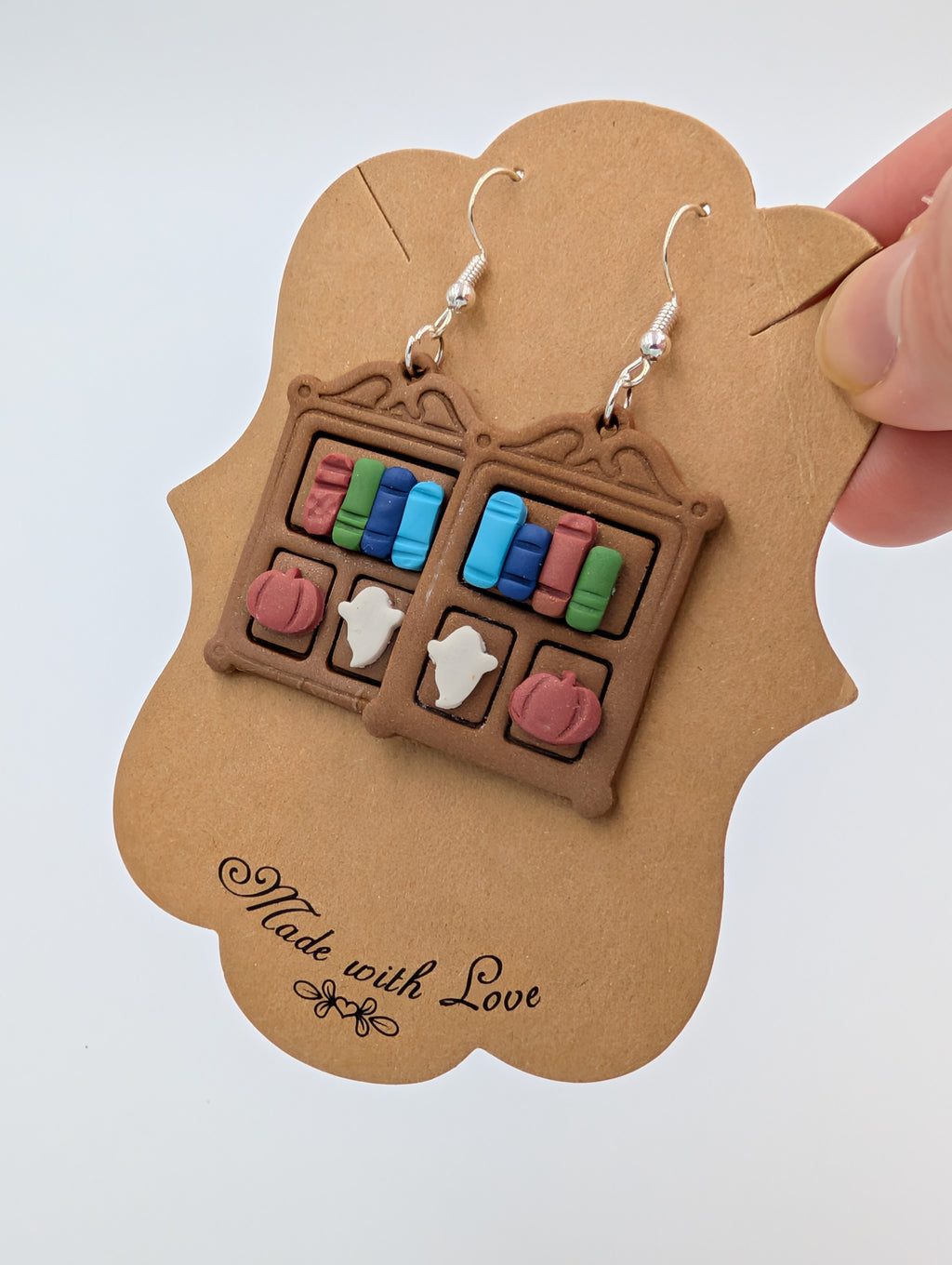 Fall Ghost Bookshelf Drop Earrings