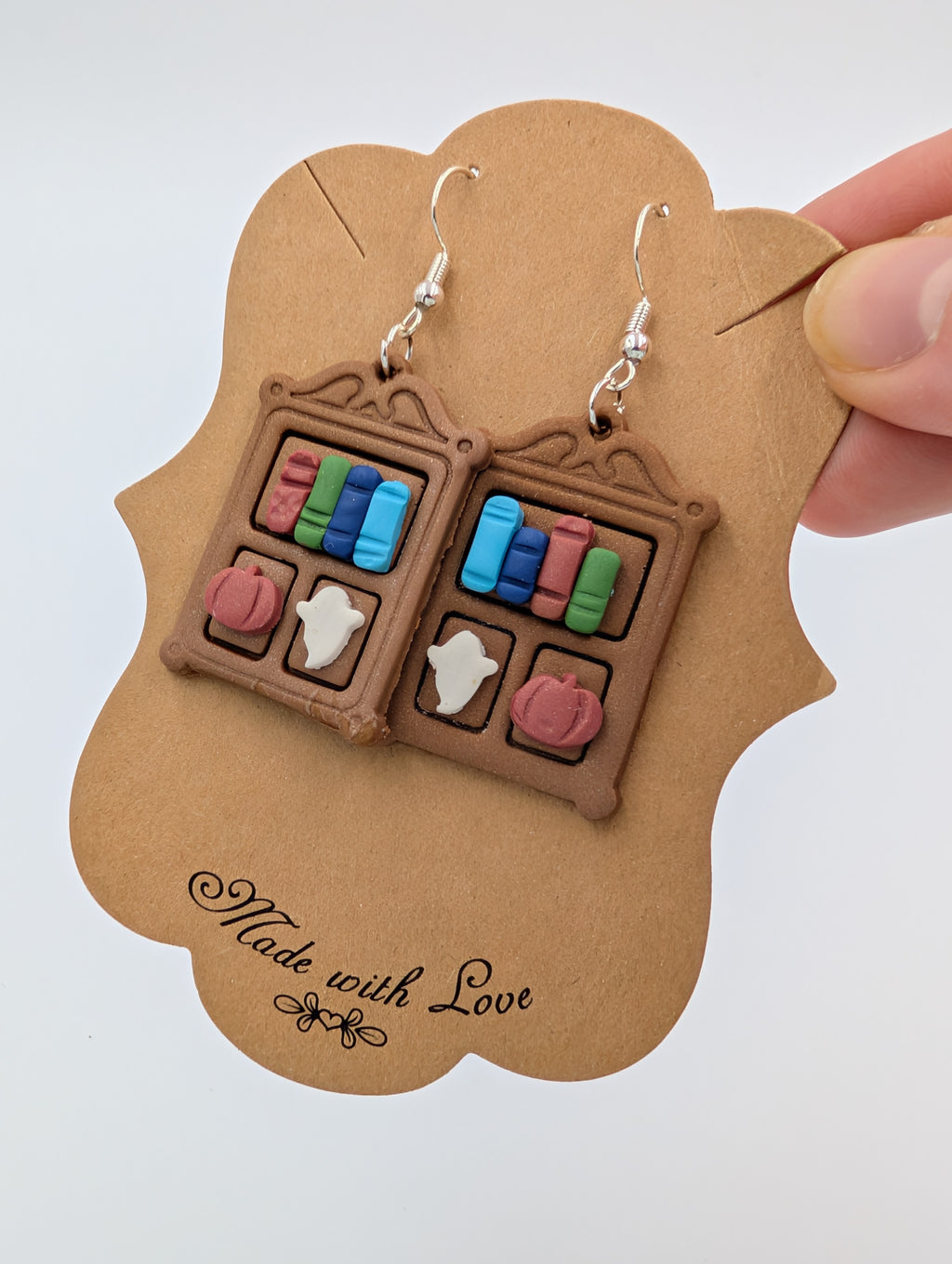 Fall Ghost Bookshelf Drop Earrings