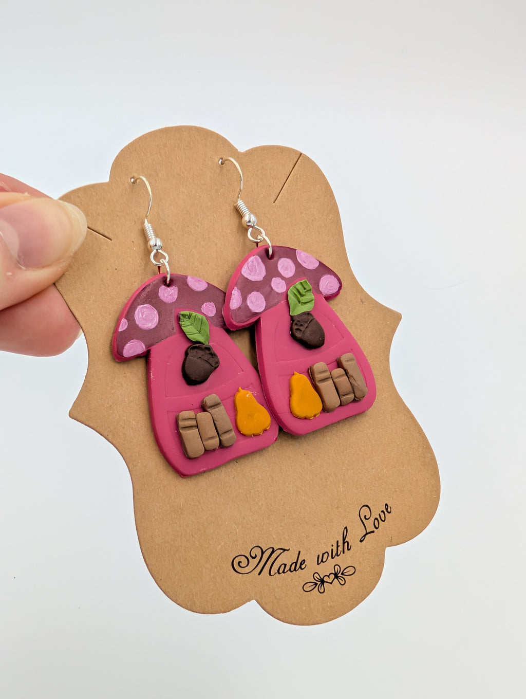 Pink Mushroom Shelves Drop Earrings