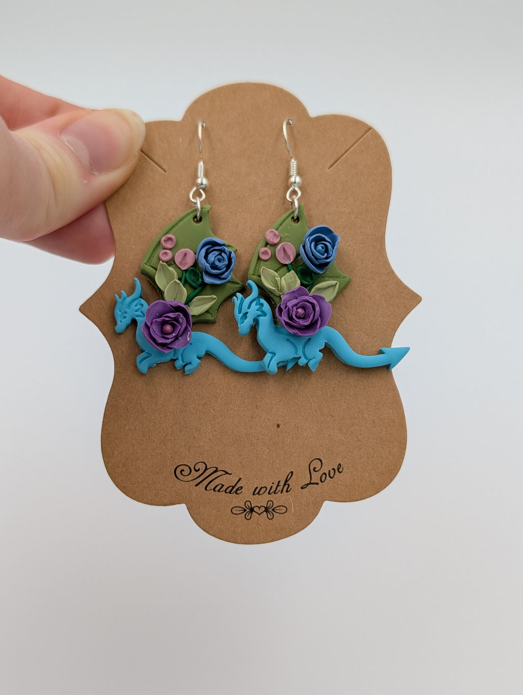 Teal Blooming Dragon Dangle Earrings