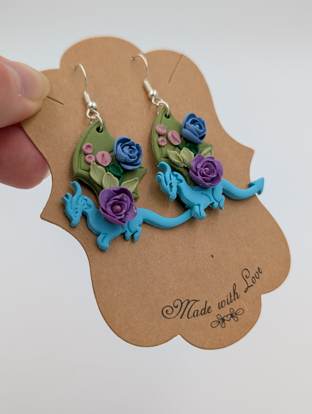 Teal Blooming Dragon Dangle Earrings