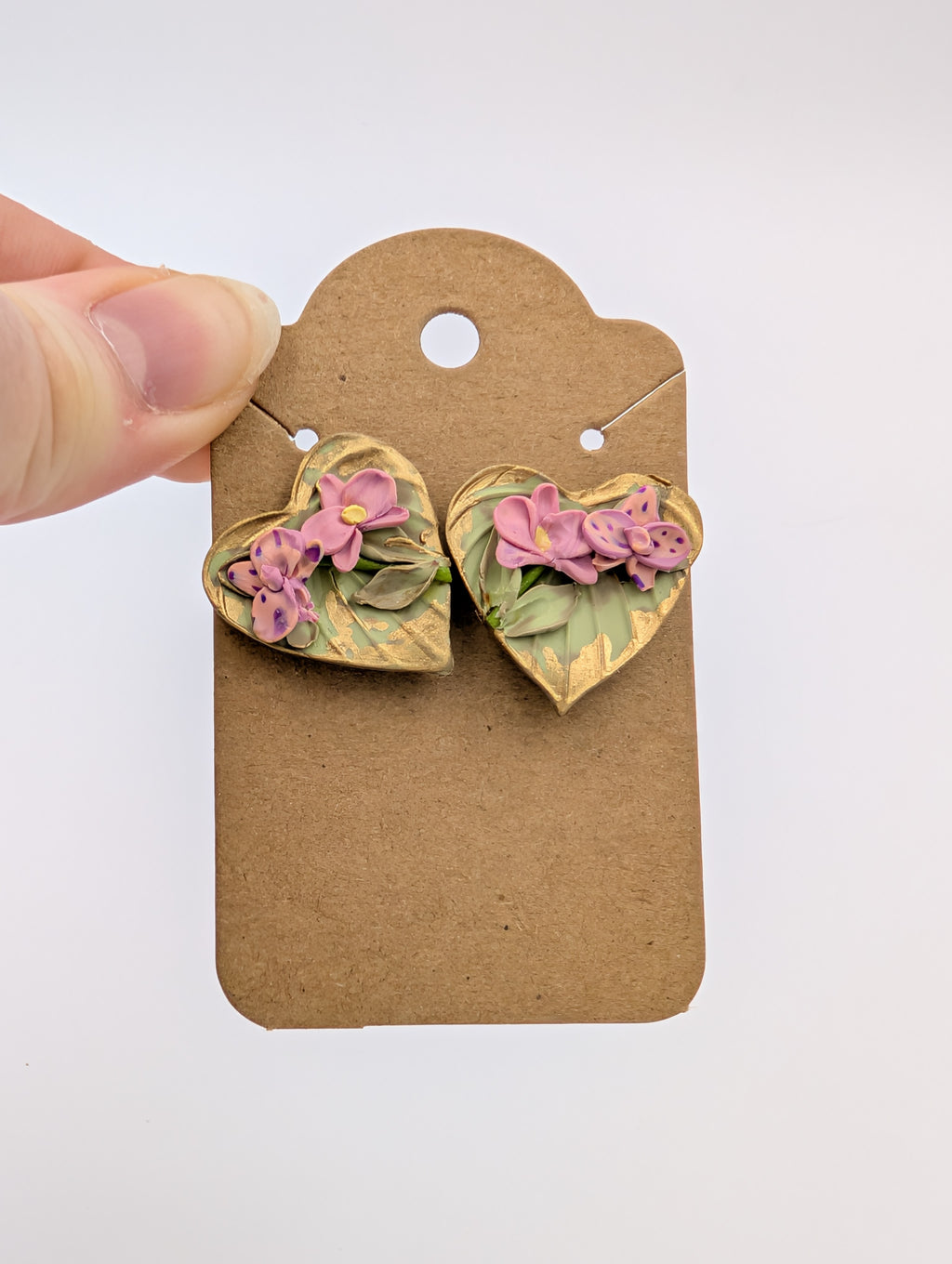 Gold Stained Pink Orchid Stud Earrings