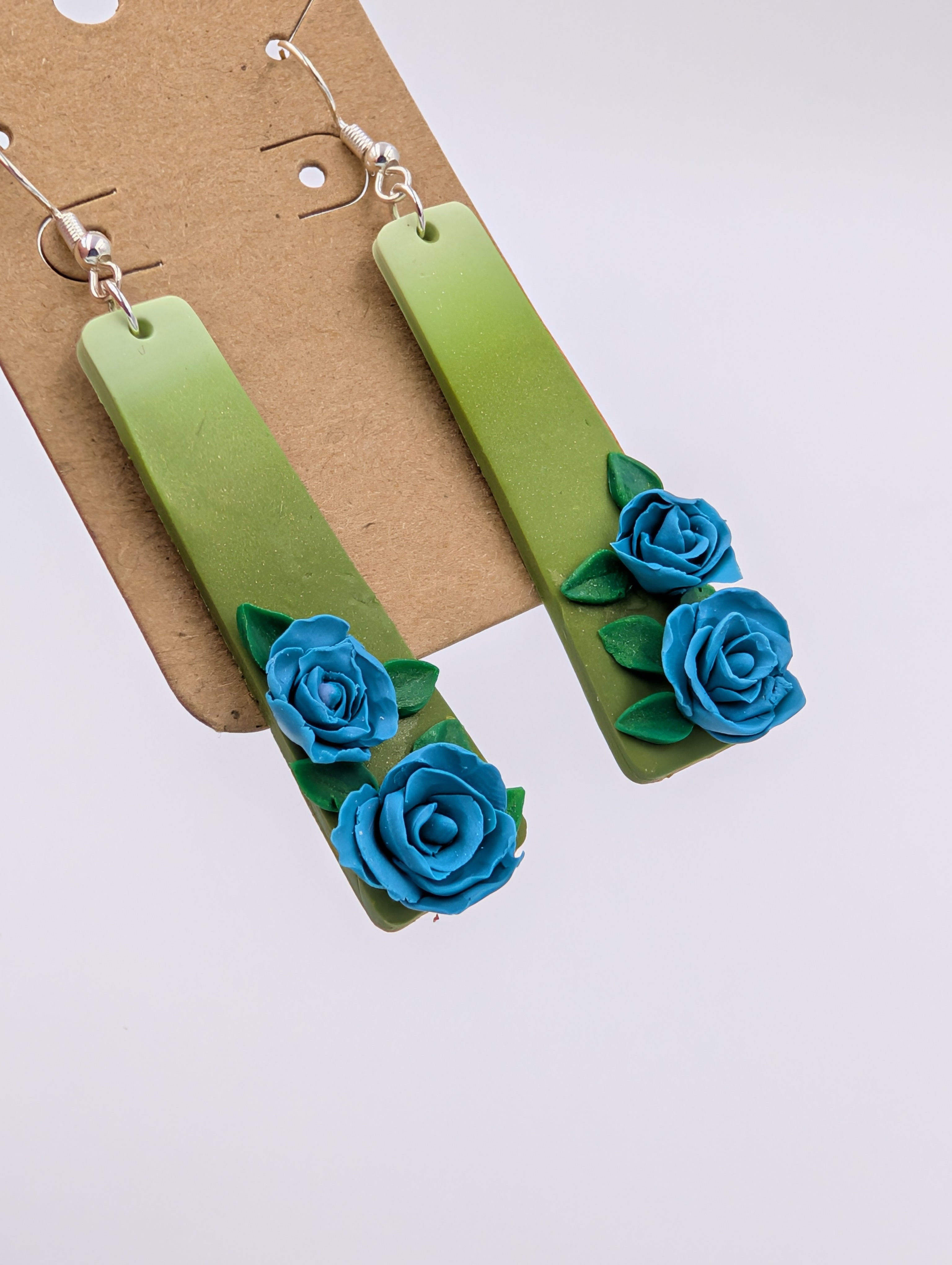 Blue Rose Green Gradient Dangle Earrings