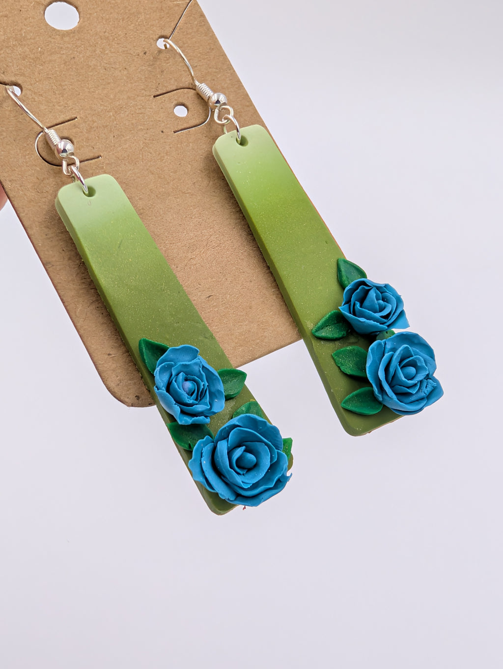 Blue Rose Green Gradient Dangle Earrings