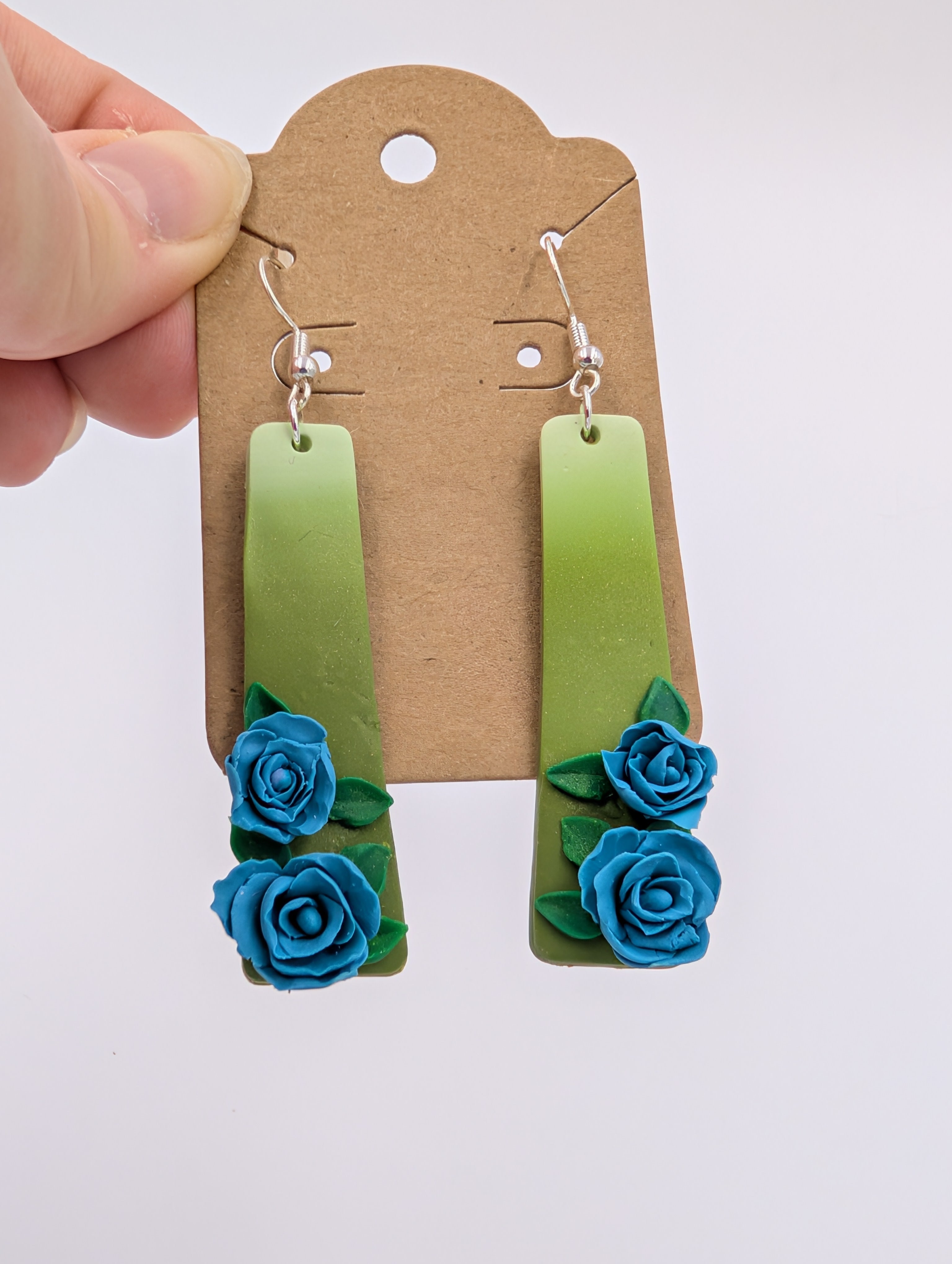 Blue Rose Green Gradient Dangle Earrings