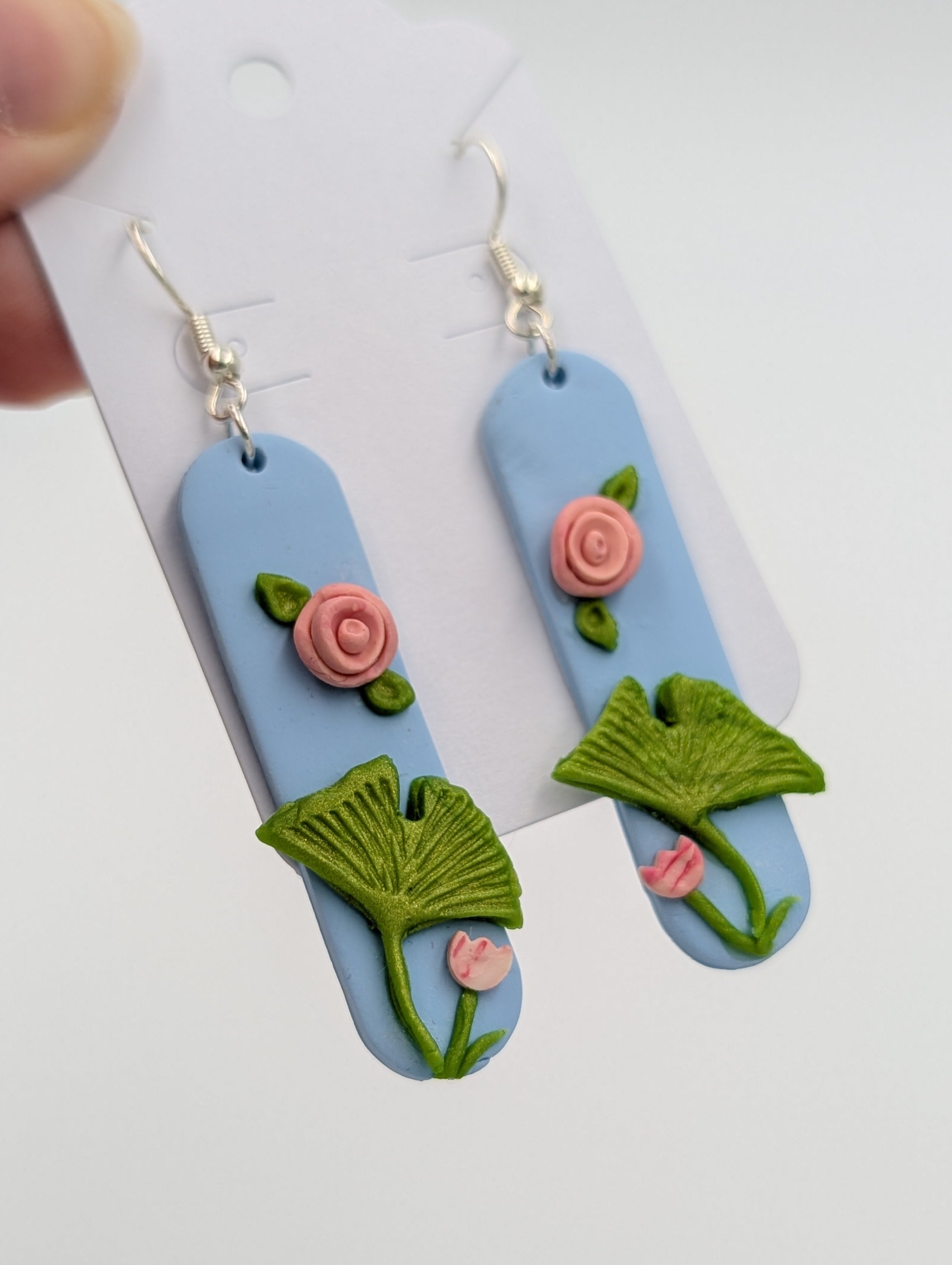Leaves and Blooms Soft Blue Dangle Earrings