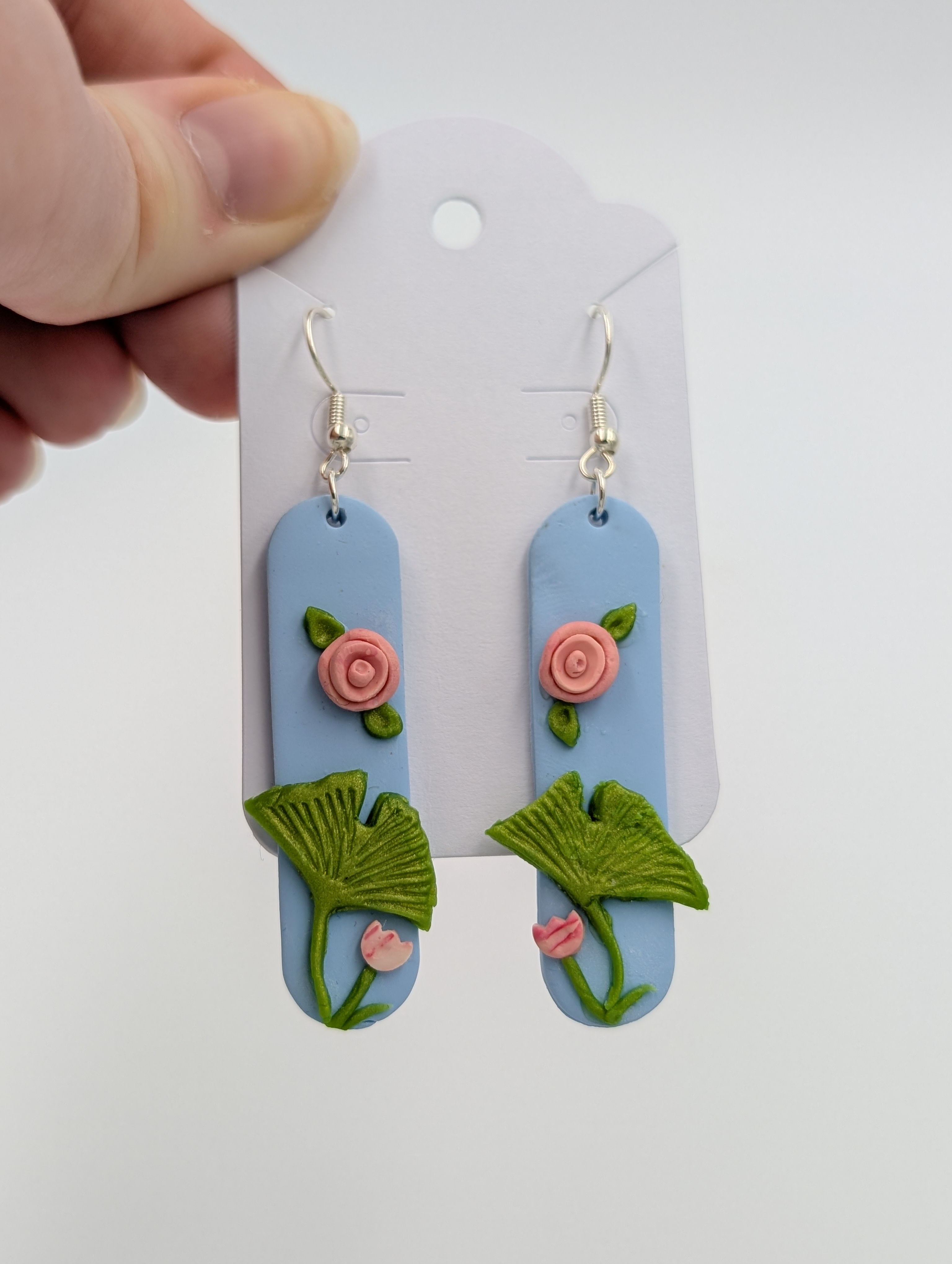 Leaves and Blooms Soft Blue Dangle Earrings