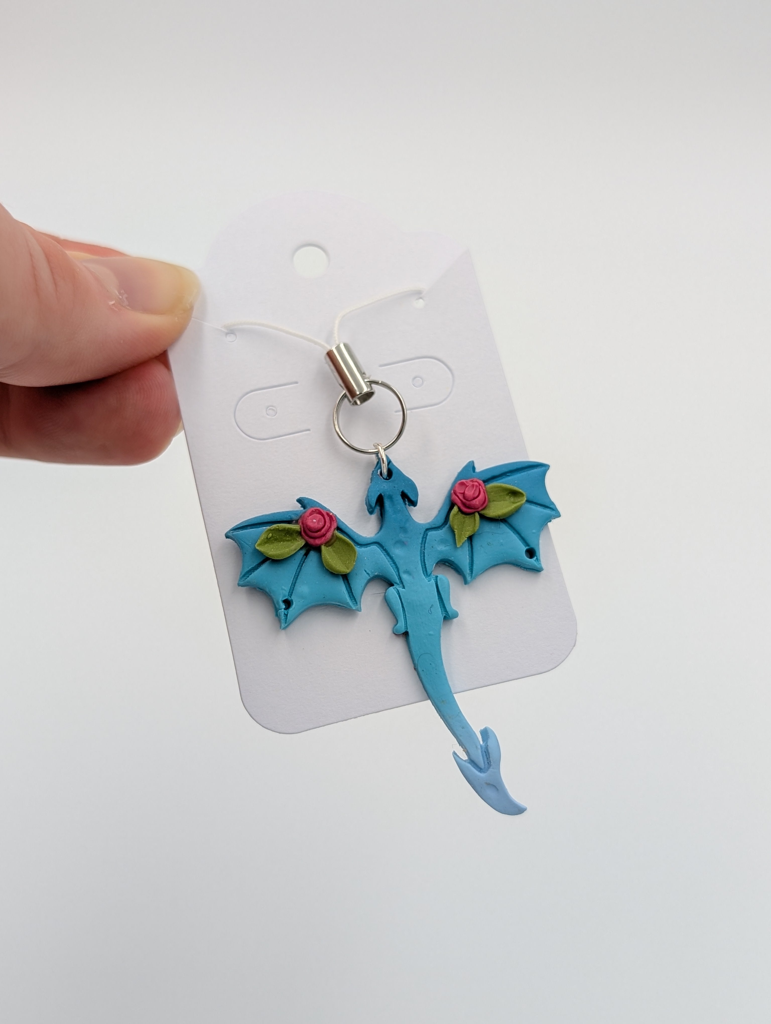 Floral Blue Dragon Phone Charm
