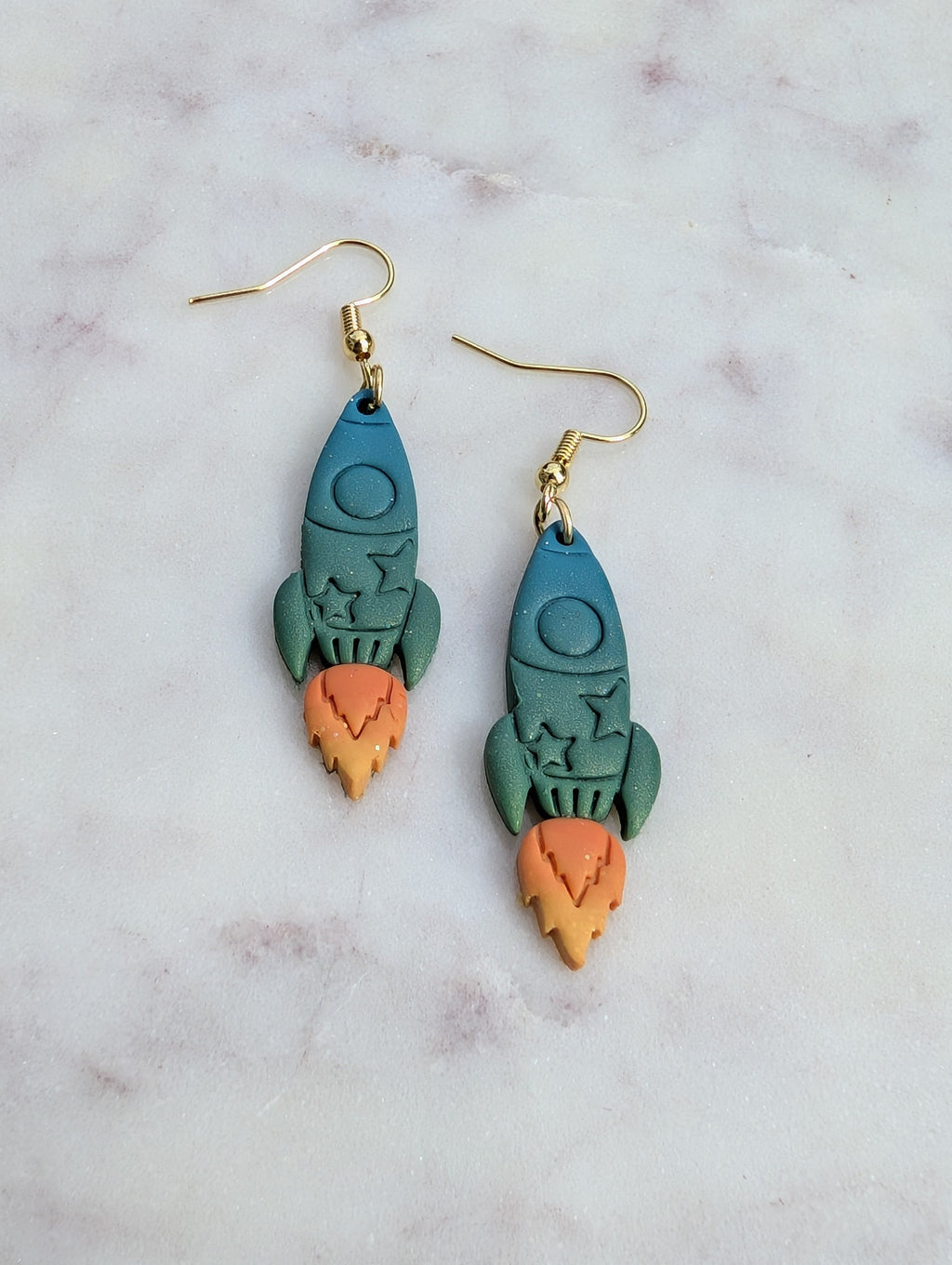 Blue Green Ombre Rocket Earrings