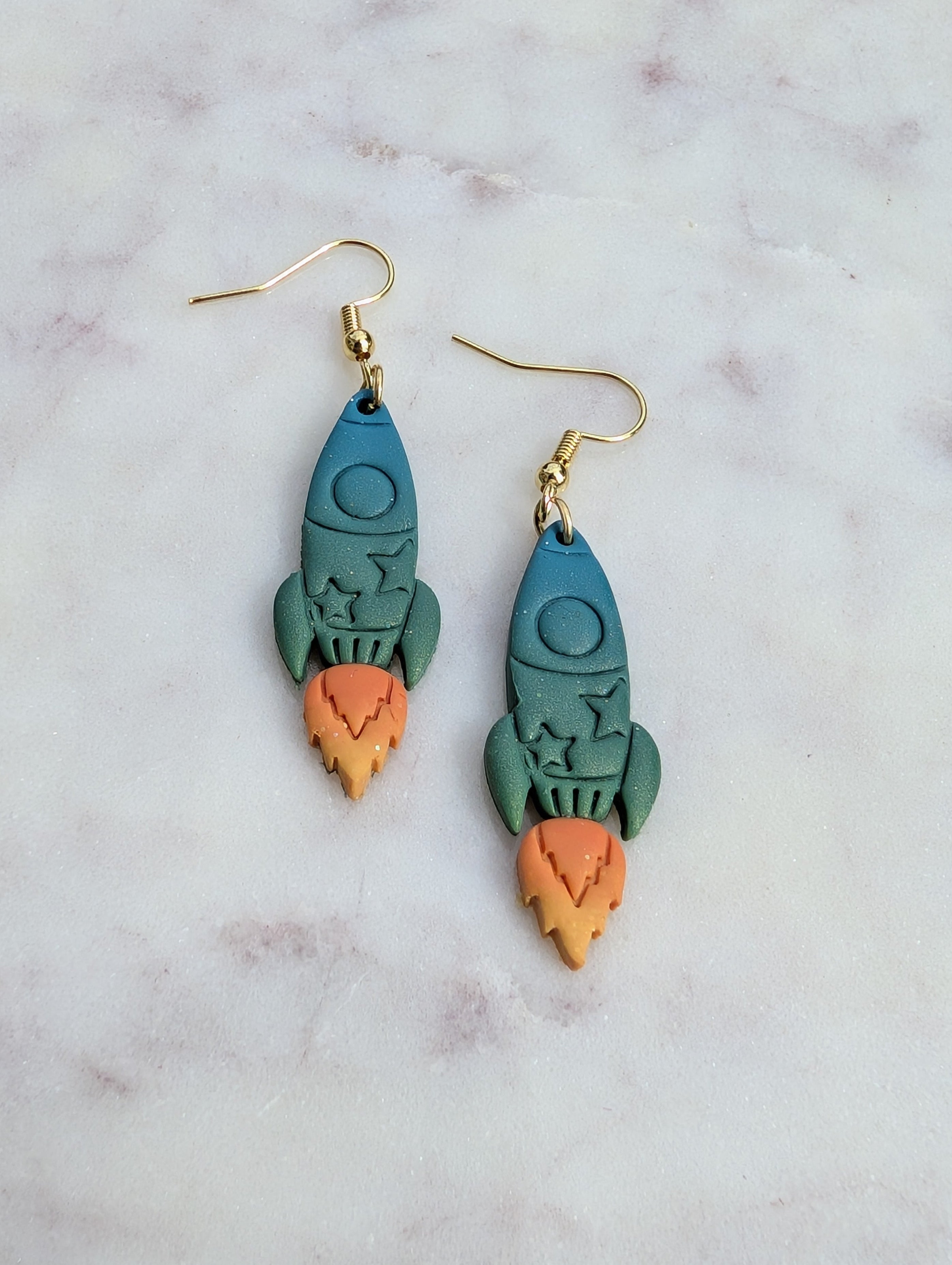 Blue Green Ombre Rocket Earrings