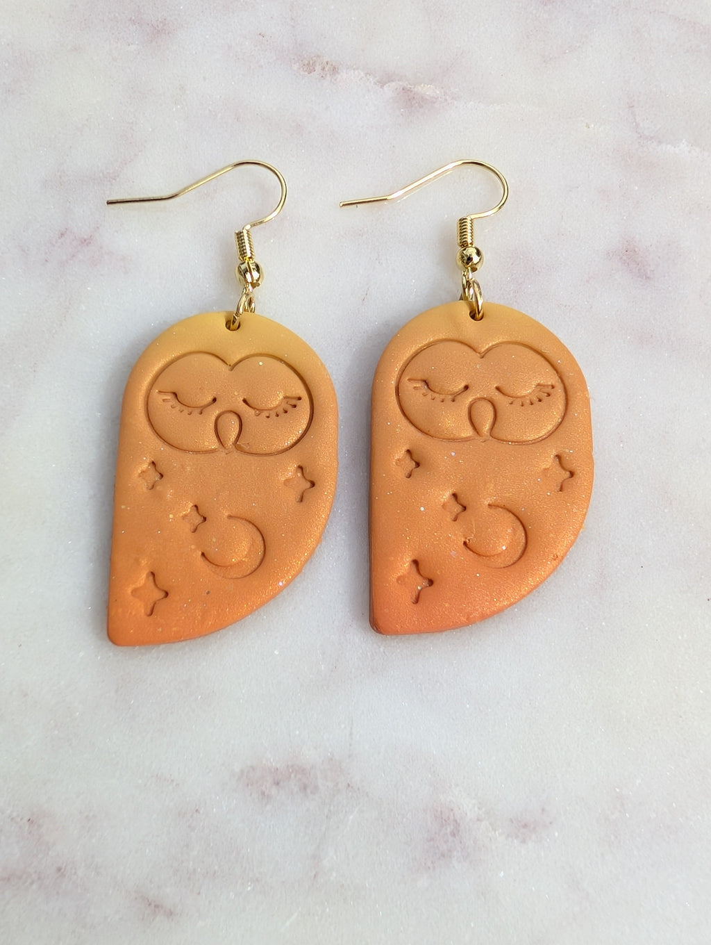 Orange Fall Starry Owl Earrings