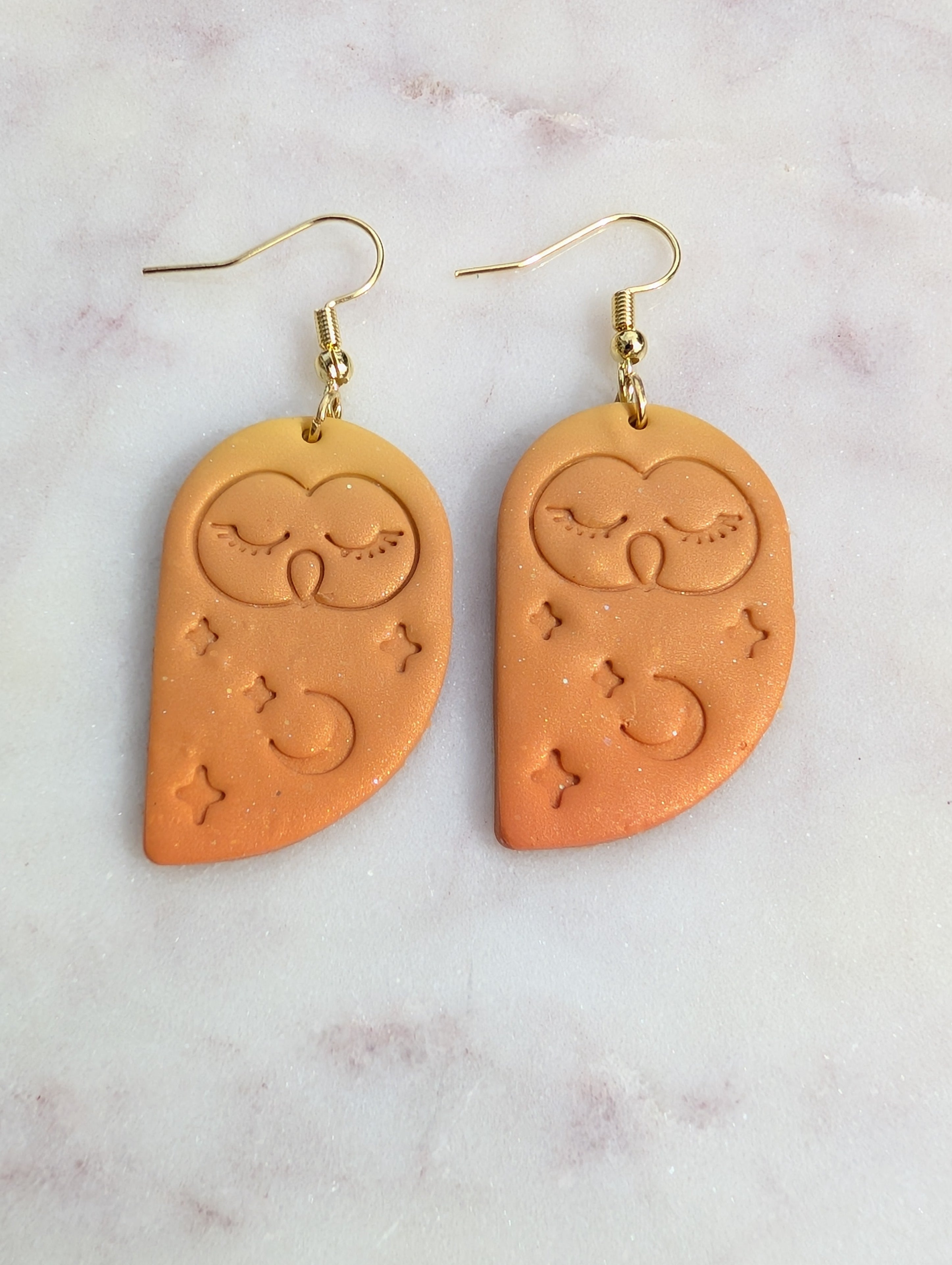 Orange Fall Starry Owl Earrings