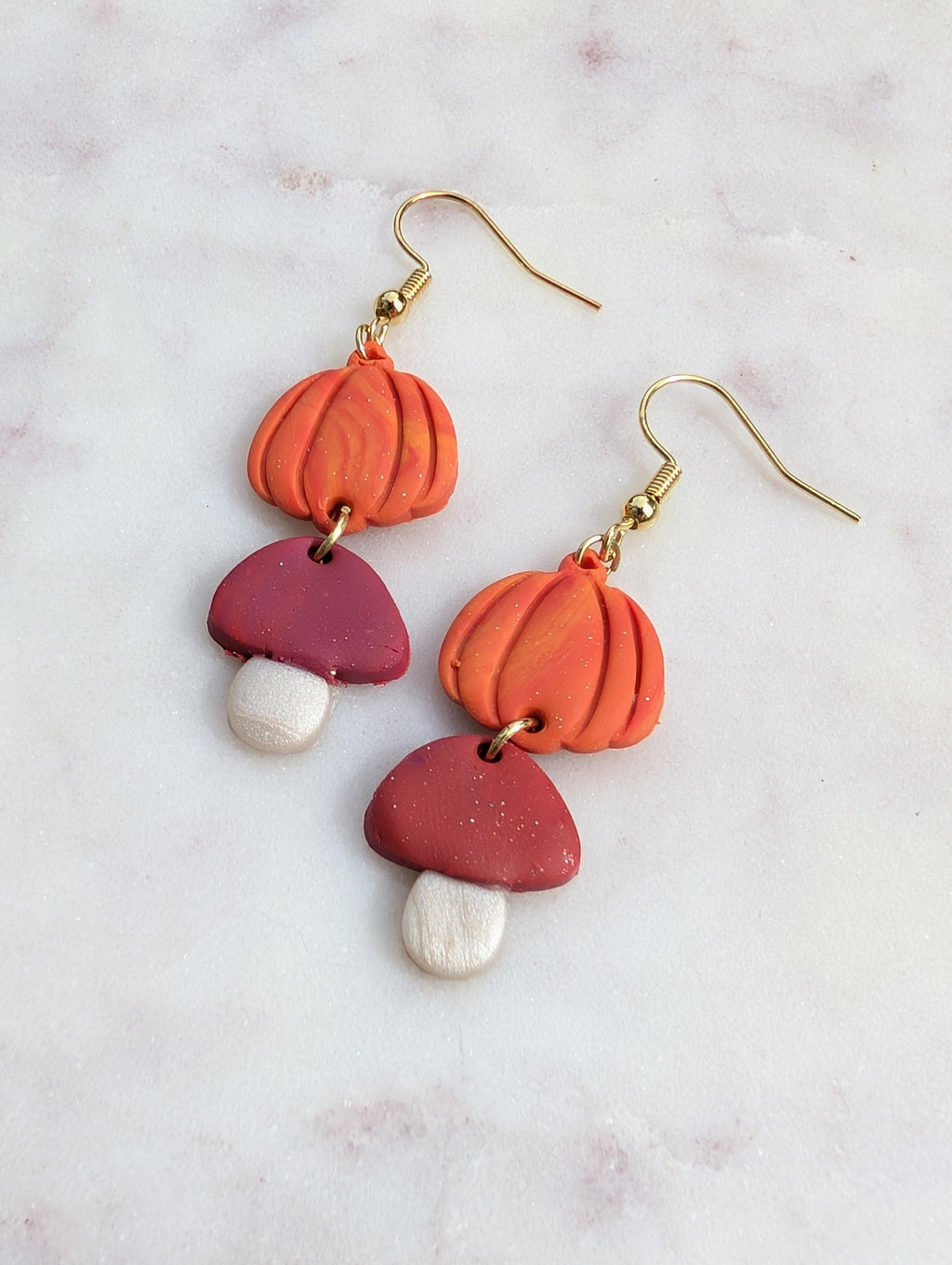 Fall Pumpkin Mushroom Stack Drop Earrings