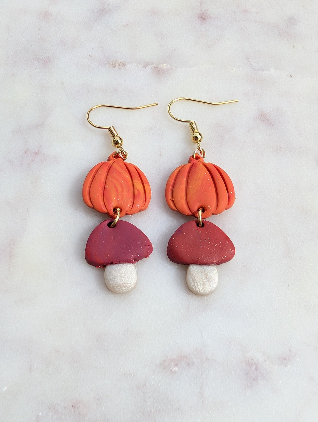 Fall Pumpkin Mushroom Stack Drop Earrings