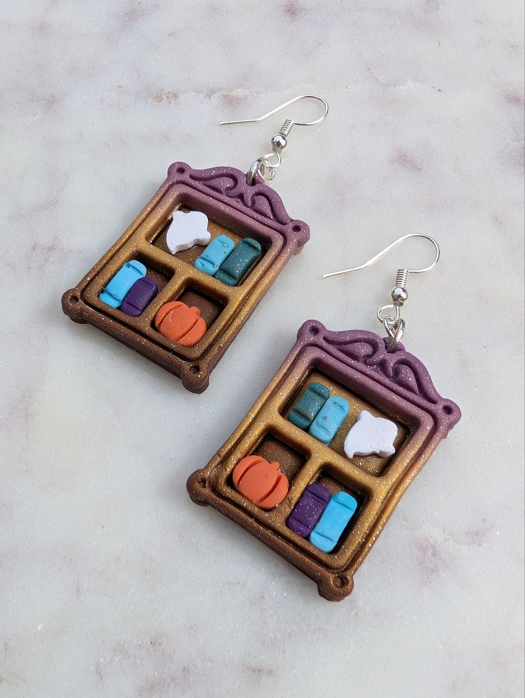 Purple Fall Bookshelf Drop Earrings
