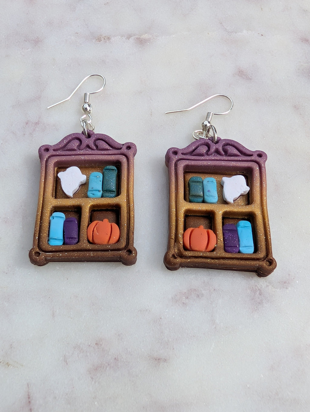 Purple Fall Bookshelf Drop Earrings