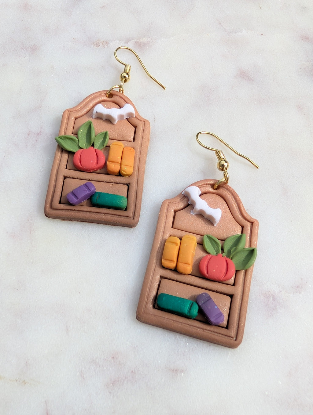 Beige Fall Bookshelf Drop Earrings