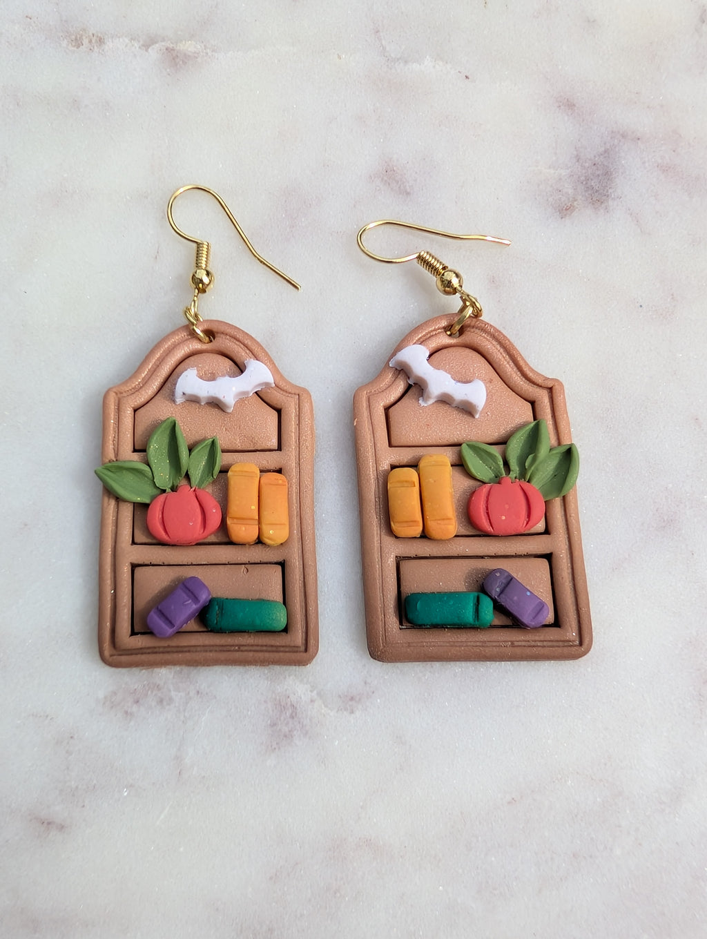 Beige Fall Bookshelf Drop Earrings