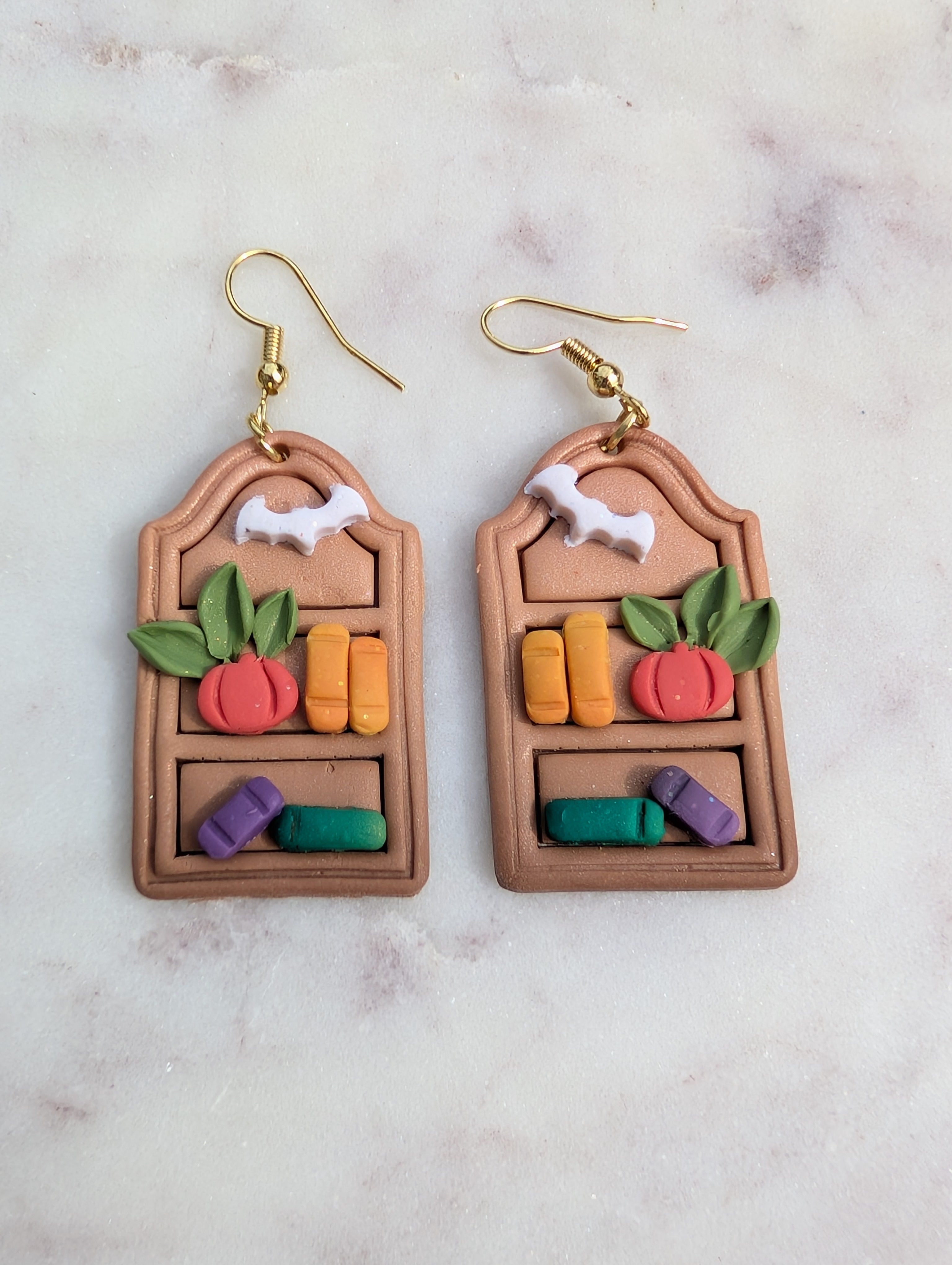 Beige Fall Bookshelf Drop Earrings