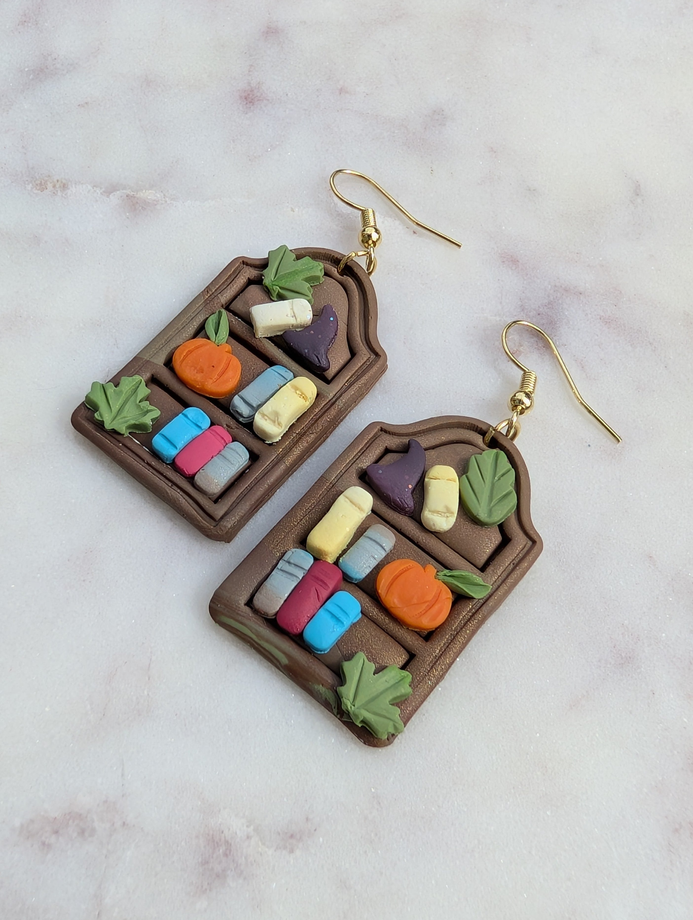 Witchy Fall Bookshelves Drop Earrings