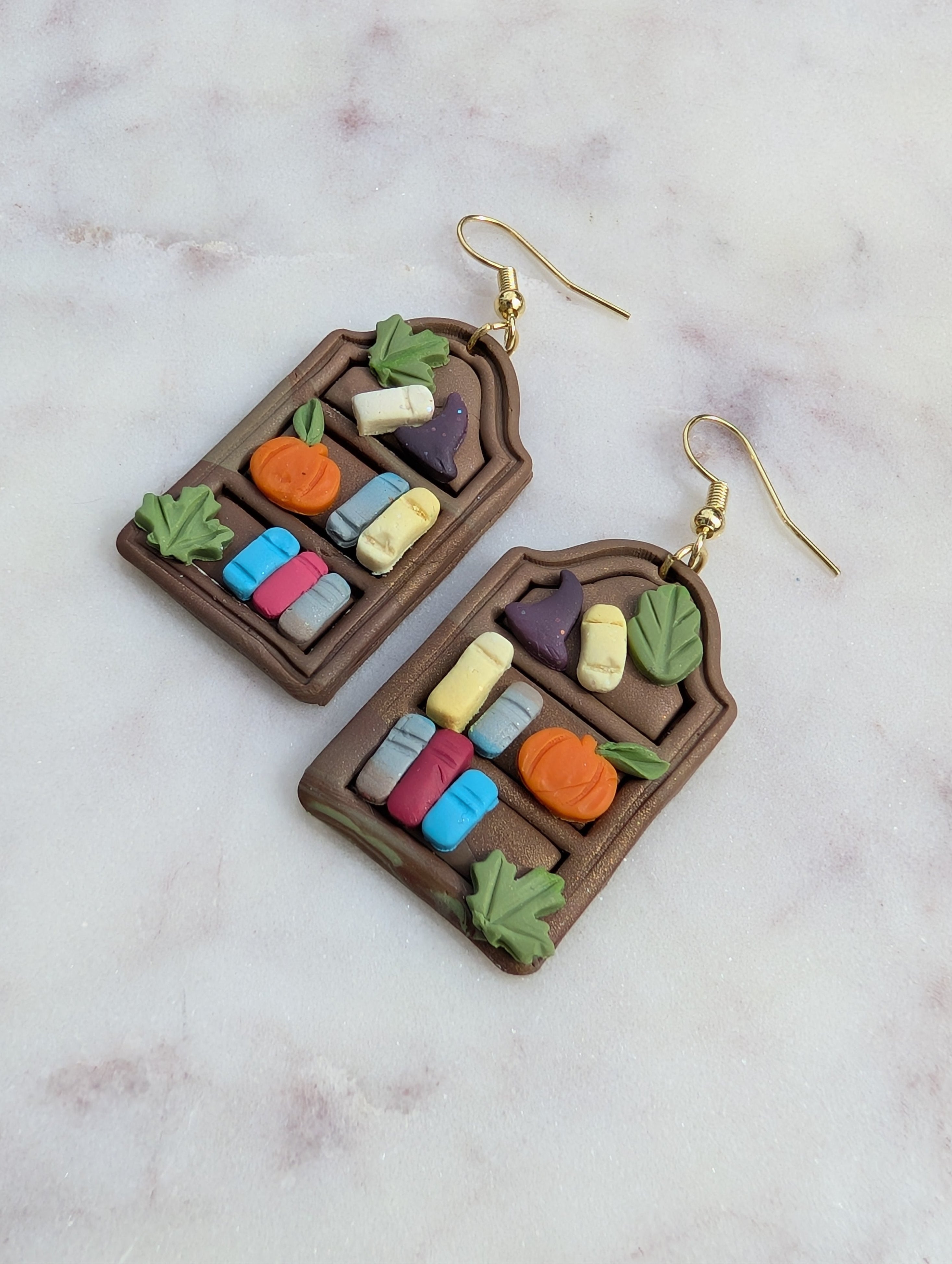 Witchy Fall Bookshelves Drop Earrings