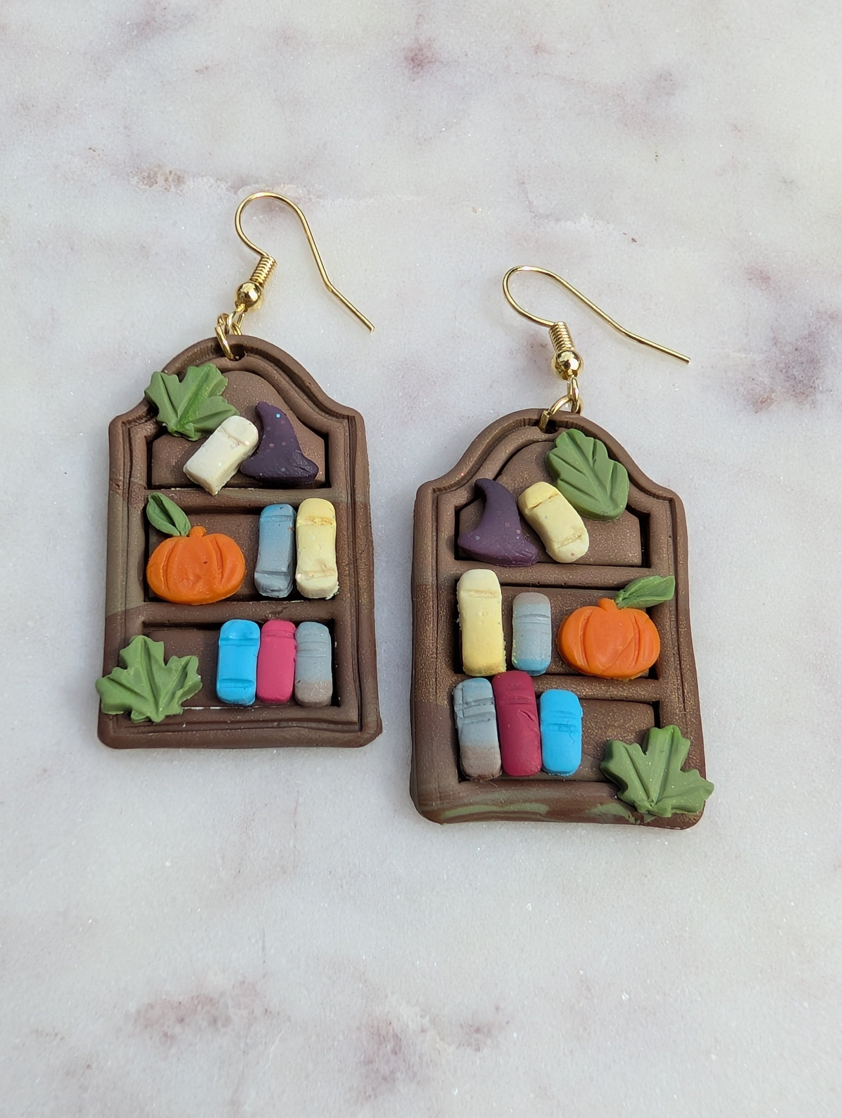 Witchy Fall Bookshelves Drop Earrings