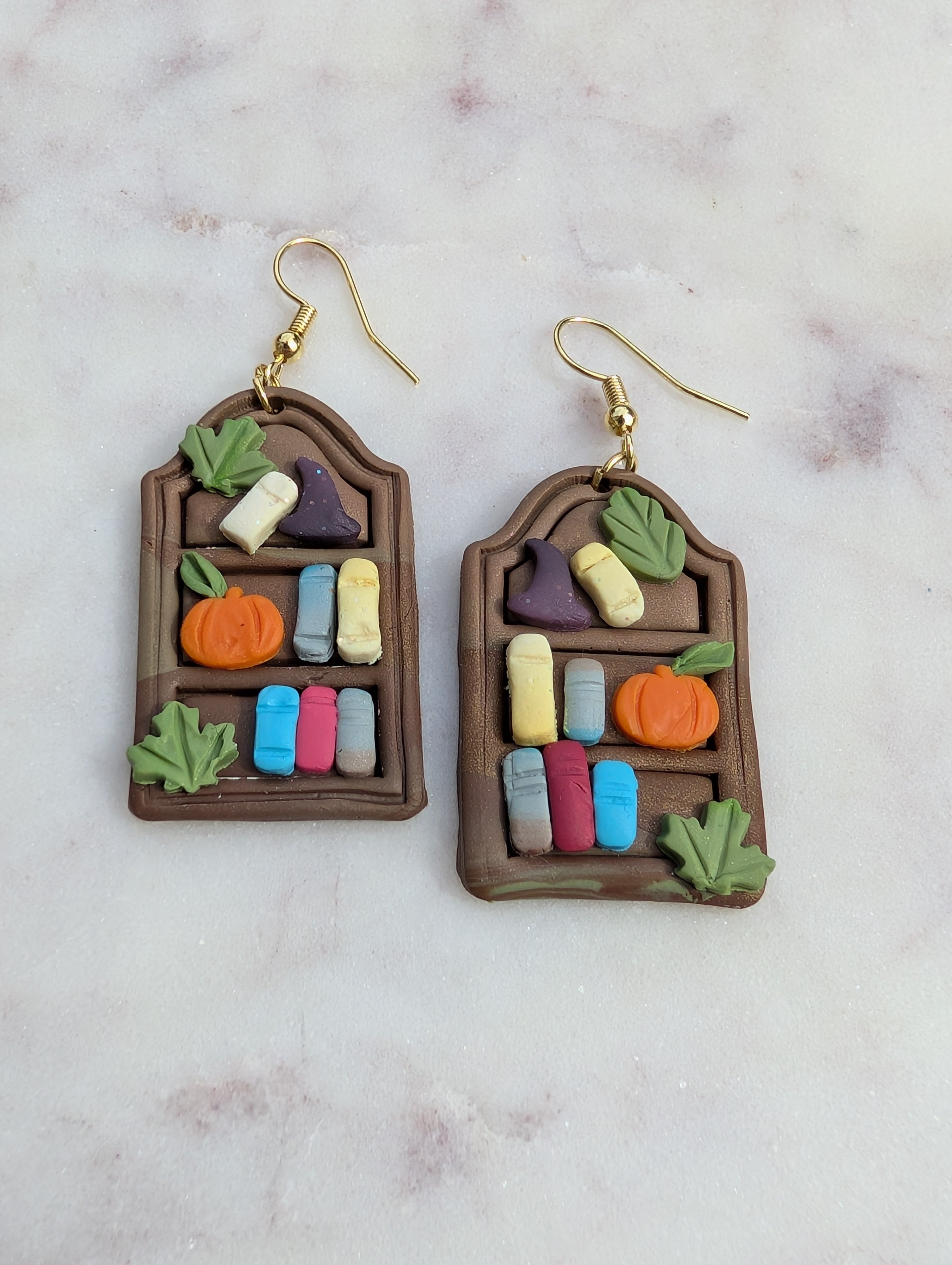 Witchy Fall Bookshelves Drop Earrings